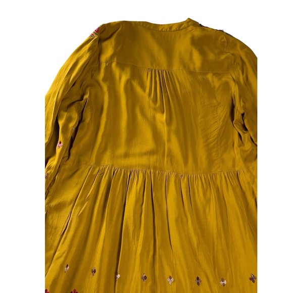 Anthropologie Floreat Raella Mustard Embroidered Boho Tiered Tunic Dress XL - Picture 11 of 16